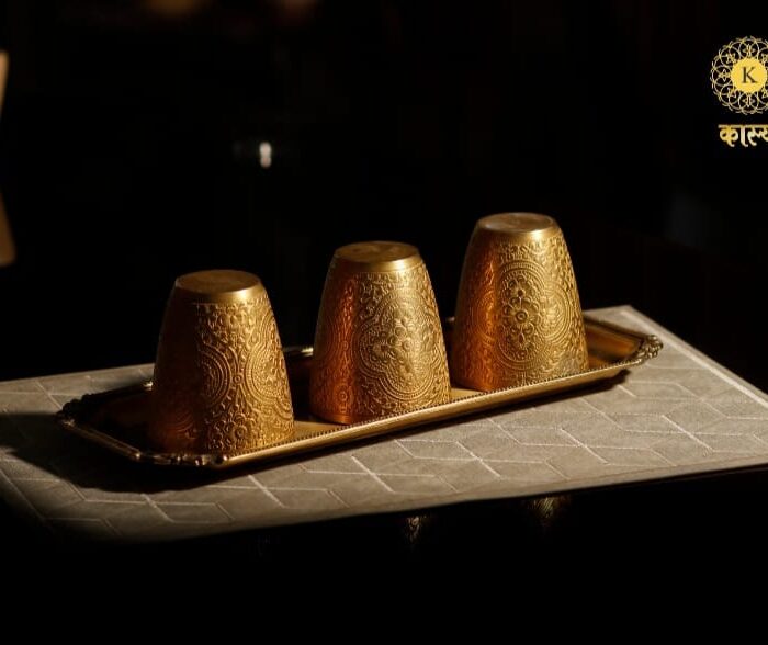 Set of Three Brass Glasses with Classic Aesthetic